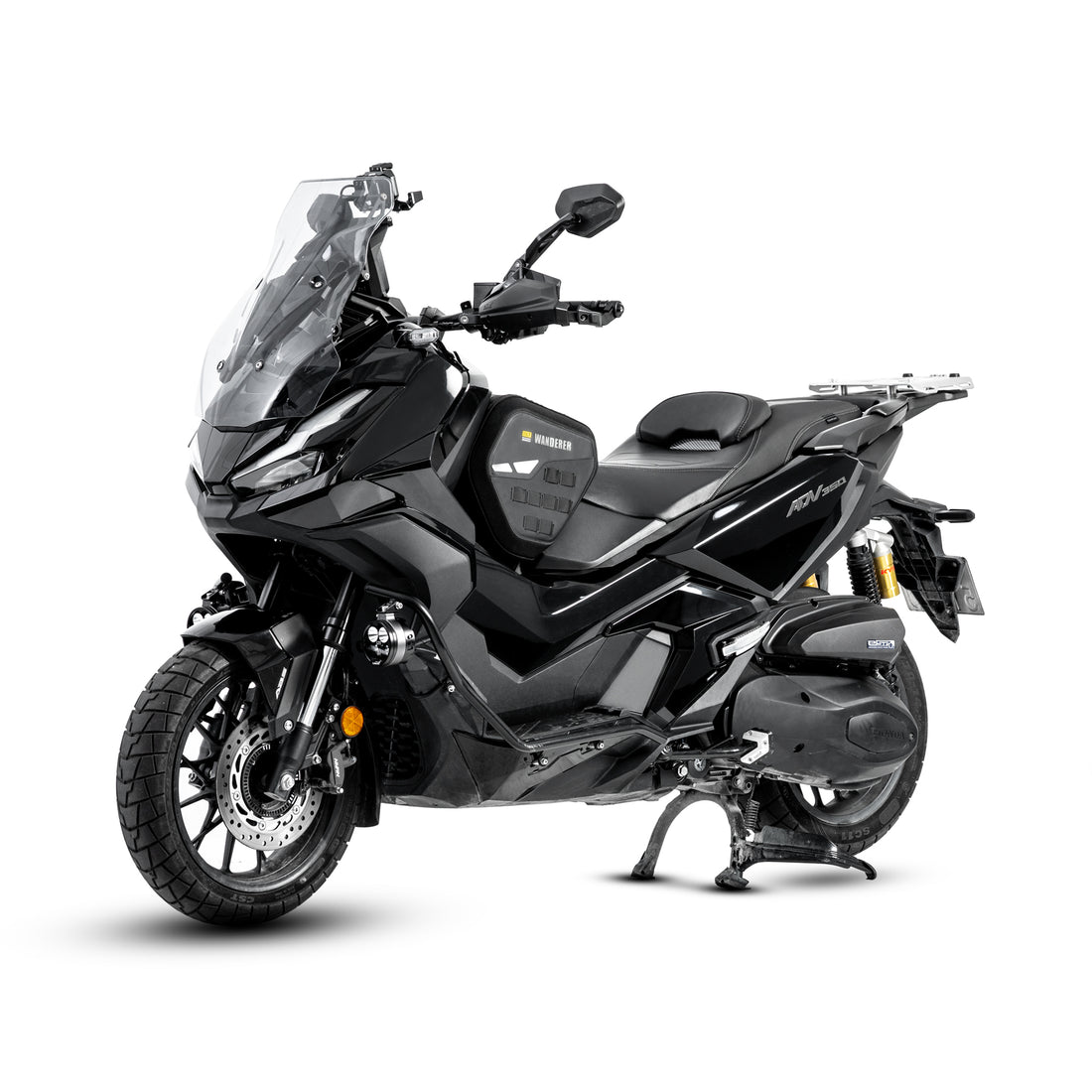 Scooter Honda ADV 350 visto di lato con la borsa tunnel installata