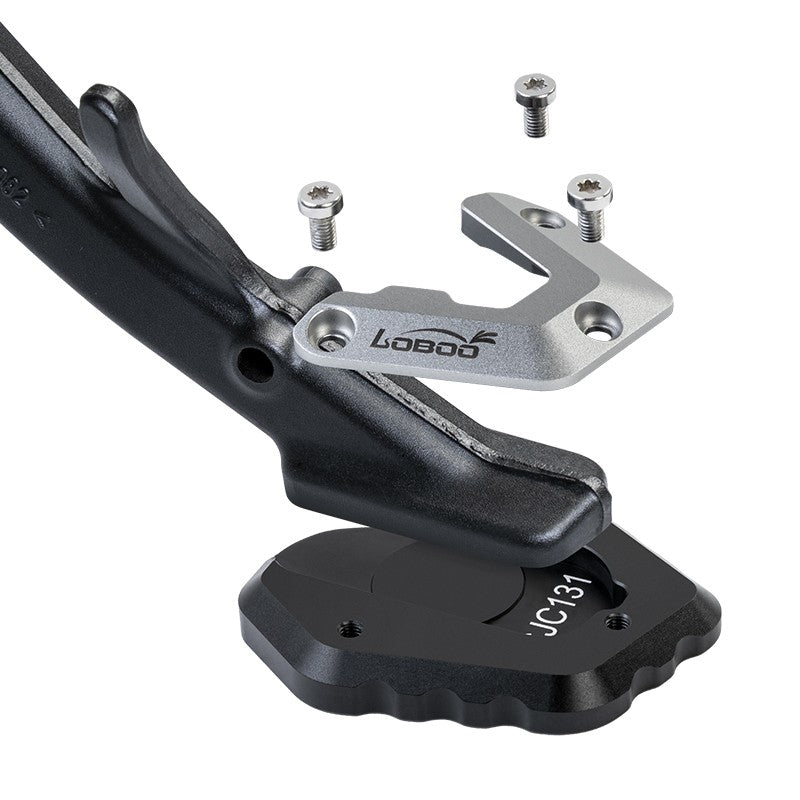 Componenti della piastra cavalletto LOBOO CJC131: base, cover e viti M5×10 da serrare con chiave Torx T25
