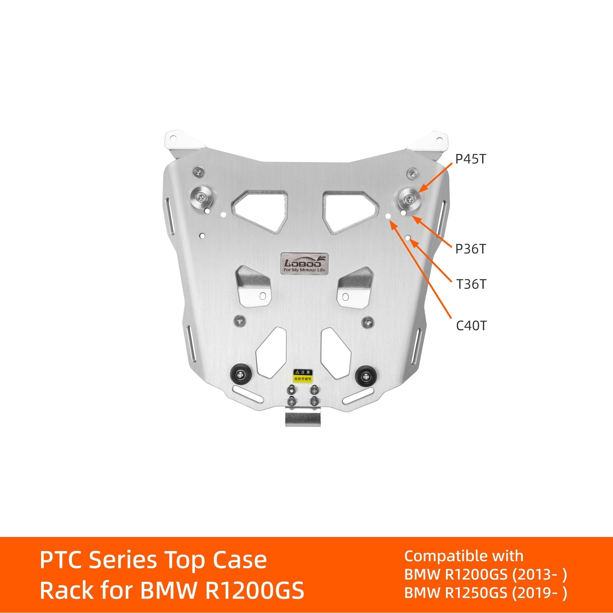 Piastra top case LOBOO R 1200 e R 1250 GS con attacchi P45T, P36T, T36T e C40T