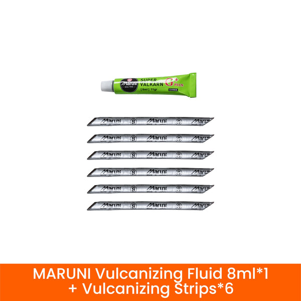 Nachfüllset für Tubeless-Reparaturkit — Vulkanisierflüssigkeit 8 ml und 6 MARUNI-Streifen