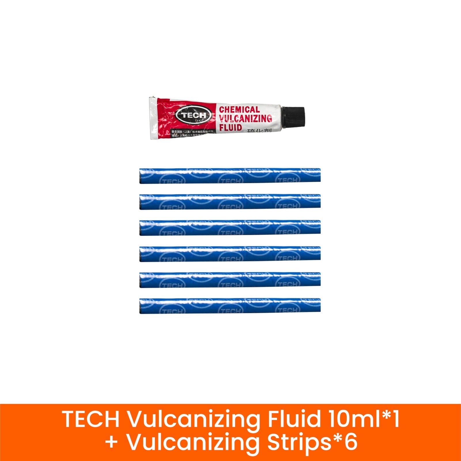 Ricarica TECH per riparazione tubeless: fluido vulcanizzante da 10 ml e sei strisce