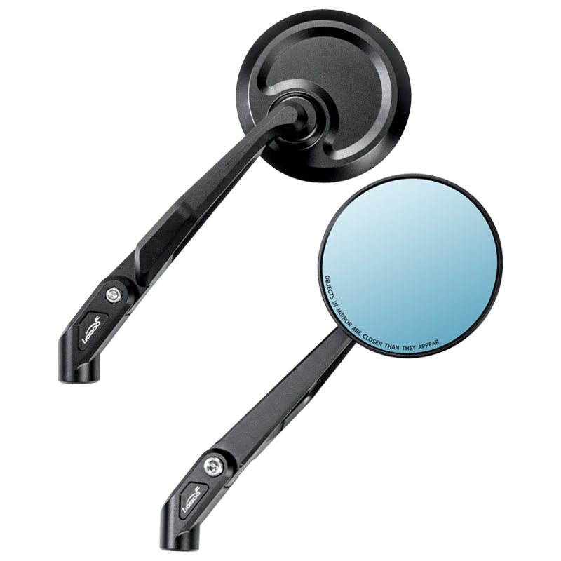 Specchietti retrovisori LOBOO RM01 visti da un'altra angolazione, braccio in alluminio ripiegabile