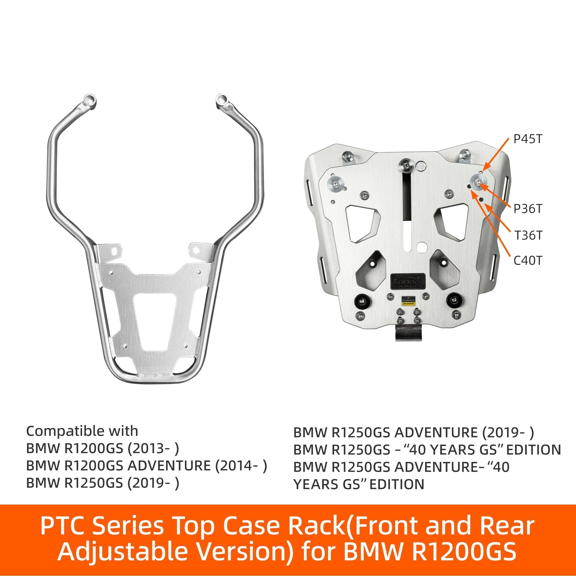 Portapacchi superiore LOBOO regolabile in posizione anteriore e posteriore per BMW R1200GS