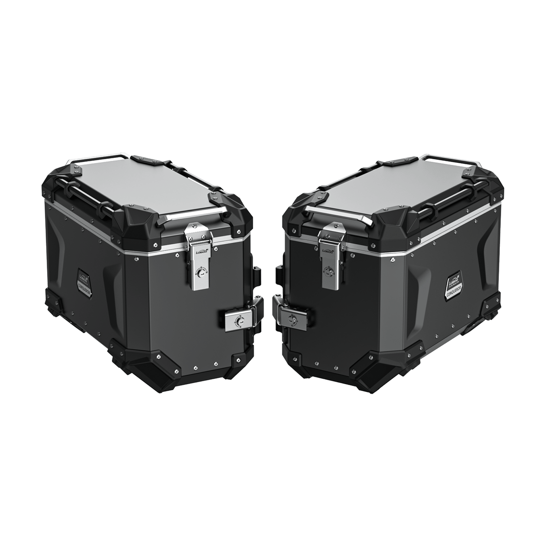 Coppia di valigie laterali LOBOO CONQUEROR da 45 litri in alluminio nero per BMW R 1300 GS