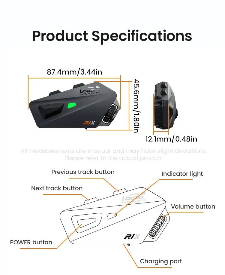 Freisprecheinrichtung für Motorradhelm LOBOO R1X – Bluetooth 5.3 - Endurrad.com