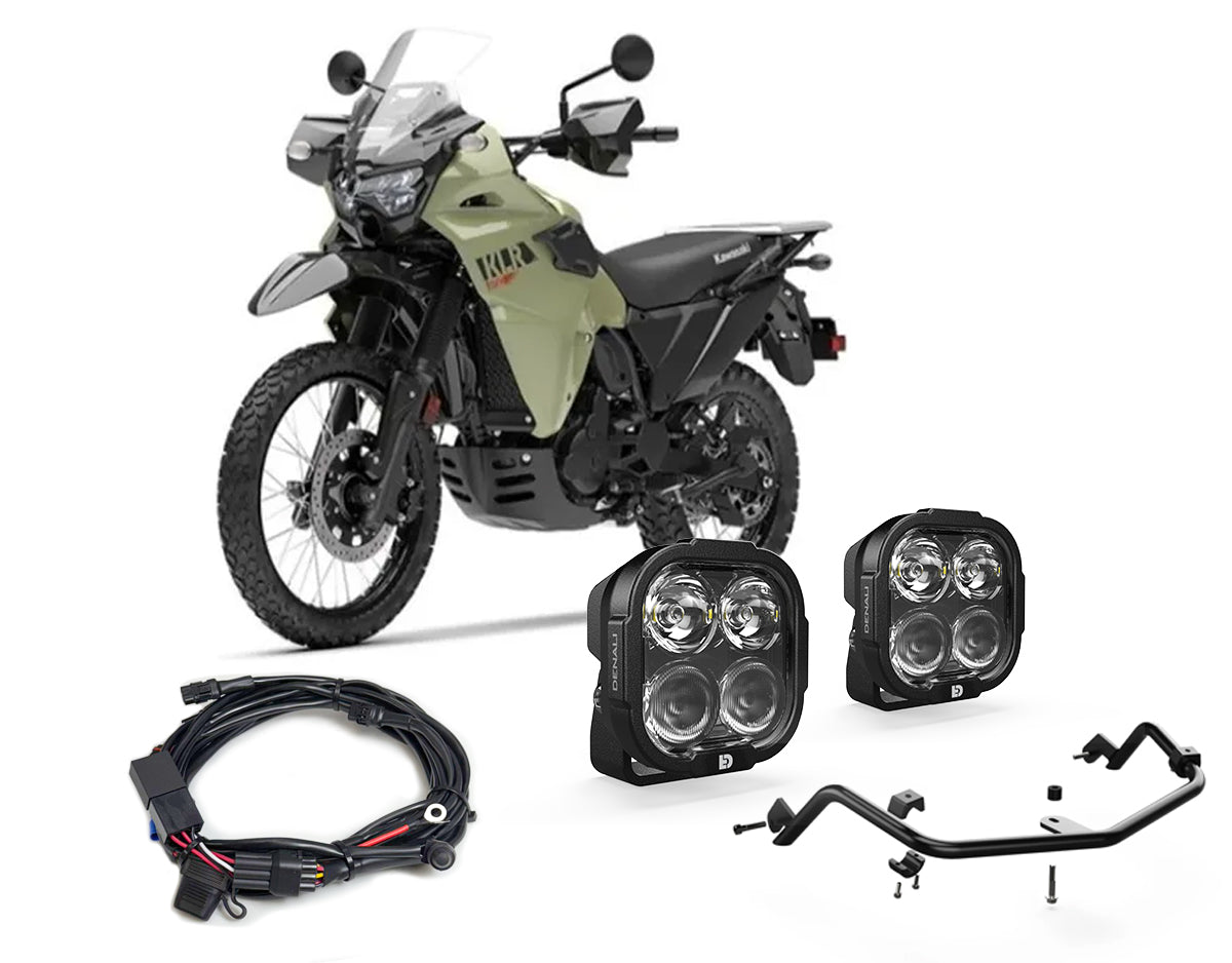 Kit DENALI DNL08KIT001 con due faretti DL4, staffa e cablaggio per Kawasaki KLR 650