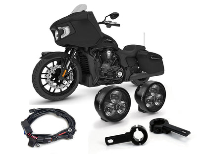 Kit DENALI DNL25KIT001C con faretti D3 e collari paramotore su Indian Pursuit