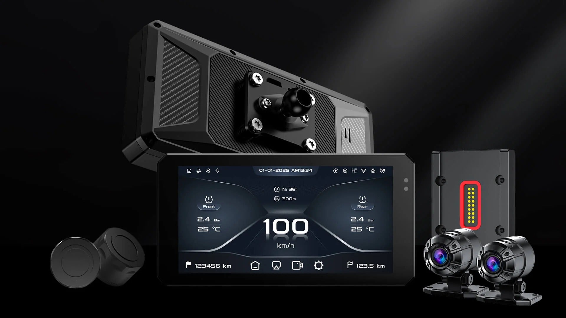 JADO S6 sistema di guida moto smart + Dashcam Frontale e posteriore Sony 2MP + Sensori di pressione pneumatici TMPS per bmw