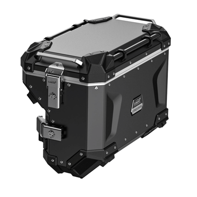 Valigia laterale destra LOBOO CONQUEROR C38R da 38 litri in alluminio nero, profilo stretto attorno allo scarico