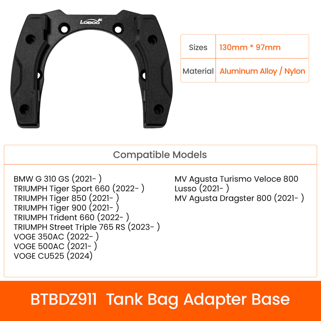 Anello Quick-Lock per borsa serbatoio per BMW G 310 GS, Triumph Tiger 660-850-900, VOGE AC e MV Agusta 800: misure, materiale e moto compatibili