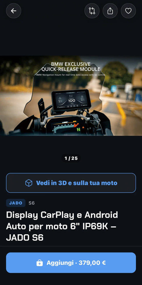 App Endurrad: display JADO S6 con pulsante Vedi in 3D e sulla tua moto