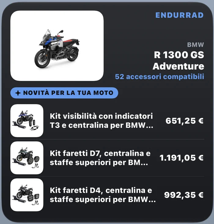 Widget Endurrad grande: moto del Garage, accessori compatibili e tre novità