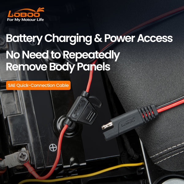 SAE-Kabel für Motorradbatterie, 50 oder 120 cm – Ringkabelschuhe, 15-A-Sicherung