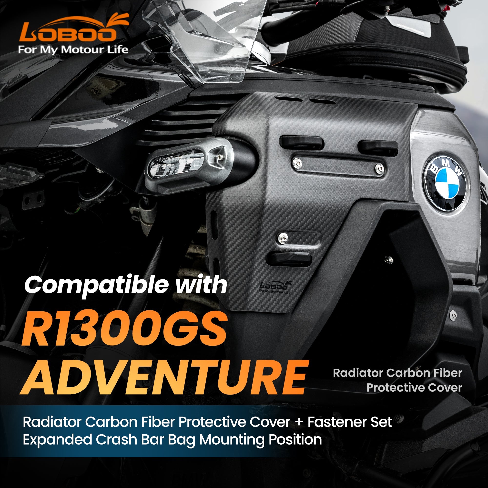 Cover radiatore in fibra di carbonio per BMW R 1300 GS Adventure con attacchi per le borse