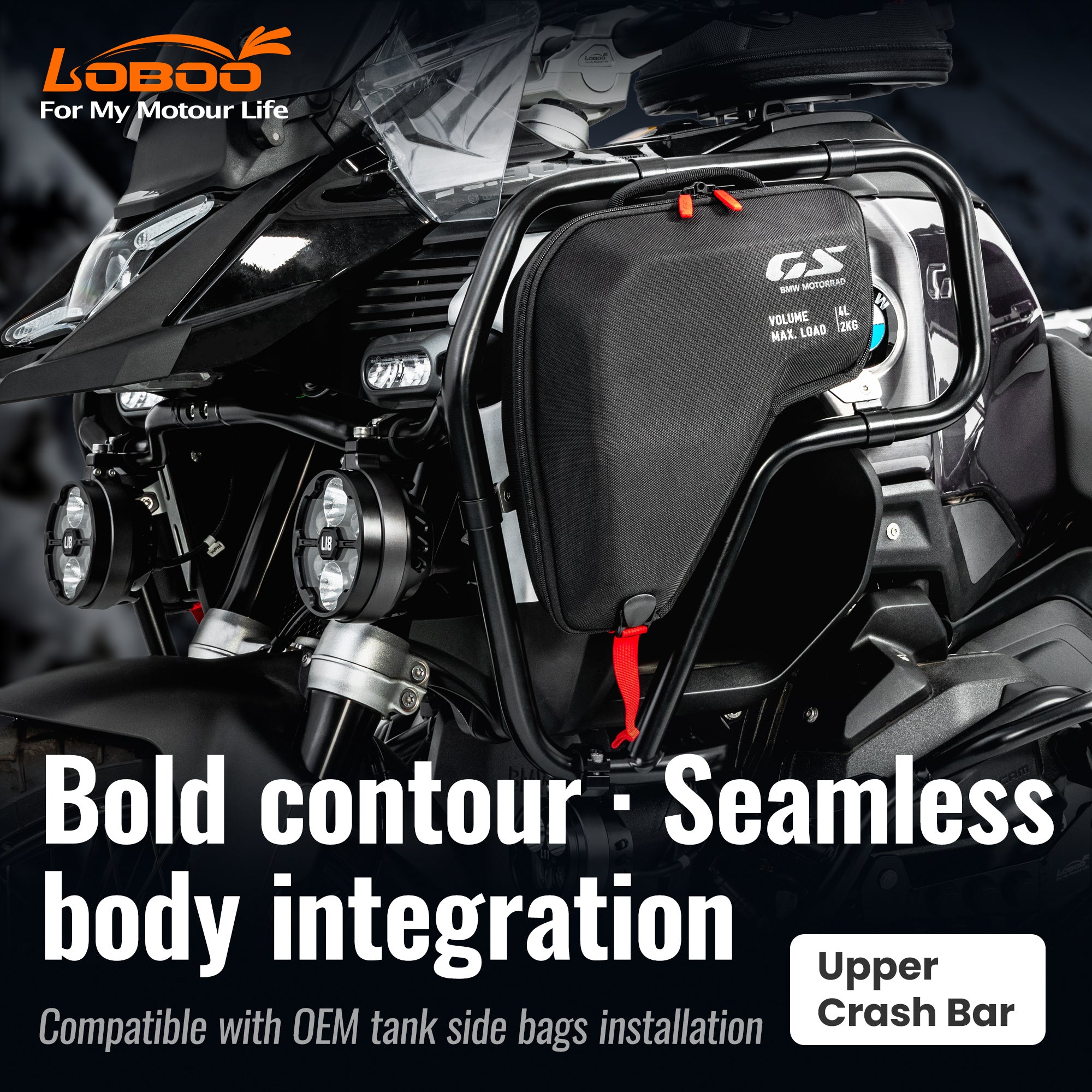 Crash bar LOBOO CHG151 compatibile con le borse serbatoio originali BMW