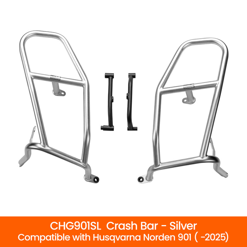 Crash bar LOBOO CHG901SL argento per Husqvarna Norden 901 fino al 2025: barre e staffe di collegamento