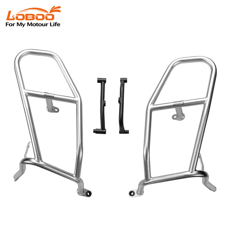 Kit crash bar LOBOO CHG901 in acciaio inox 304 argento con due staffe di collegamento