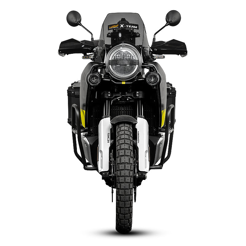 Husqvarna Norden 901 vista frontale con crash bar LOBOO CHG901 nero