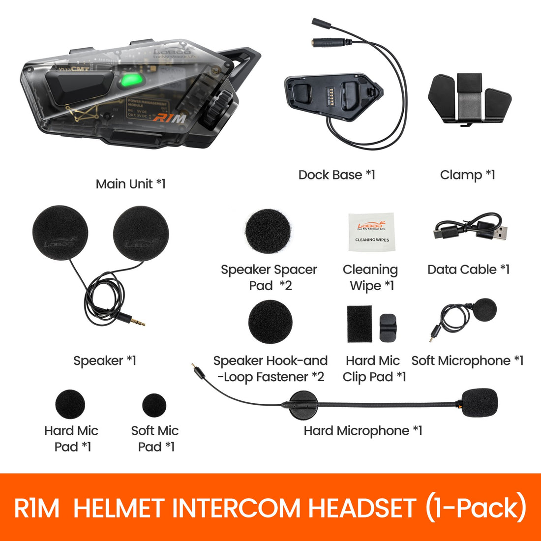 Contenuto della confezione da un auricolare dell'interfono R1M