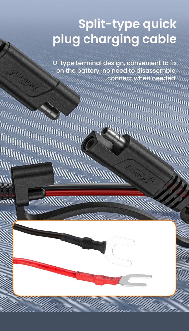 Das Kabel mit den Ösen bleibt an der Batterie.