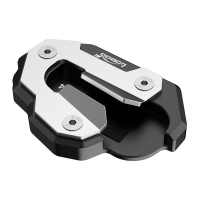 Piastra cavalletto LOBOO CJC34 per Honda GL1800 Gold Wing vista dall'alto, base nera e cover argento