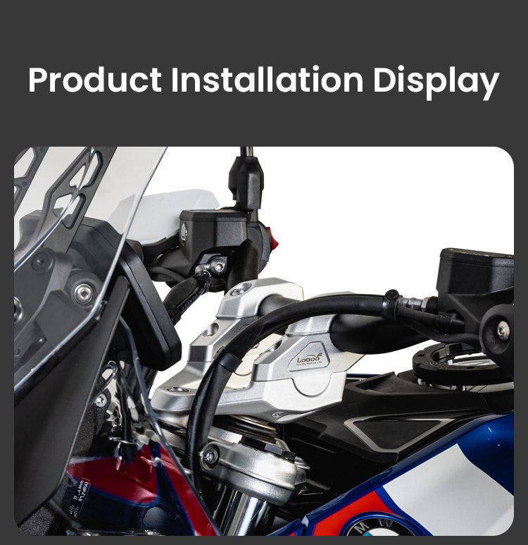 Riser LOBOO CJG131 installato sulla BMW R 1300 GS, vista dal parabrezza