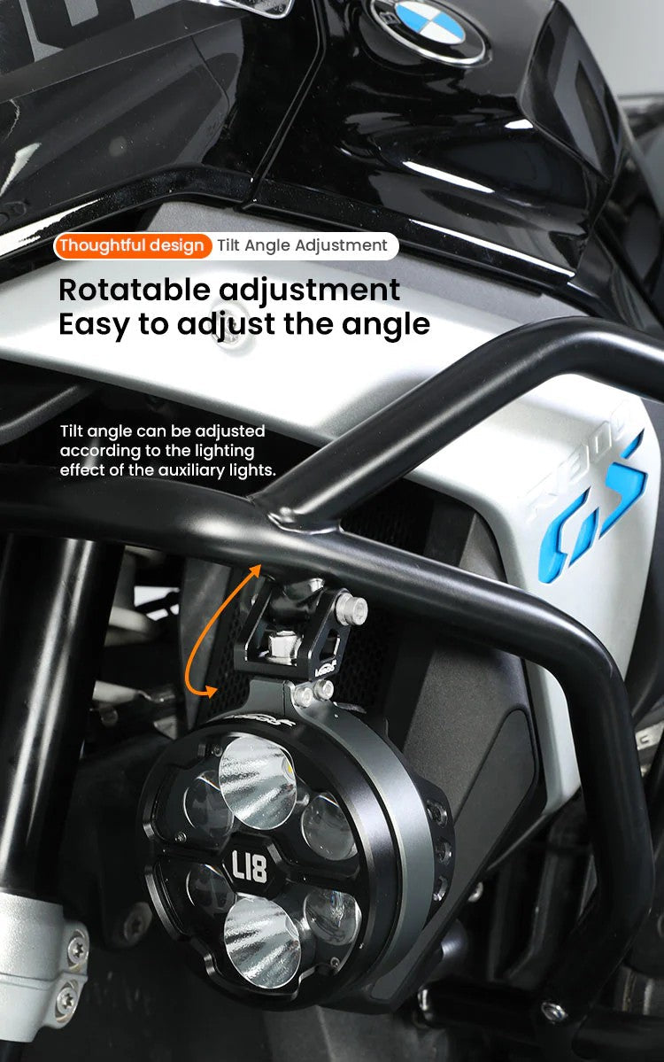 Regolazione dell'angolo del faretto sul supporto LOBOO CDJ131A montato su crash bar