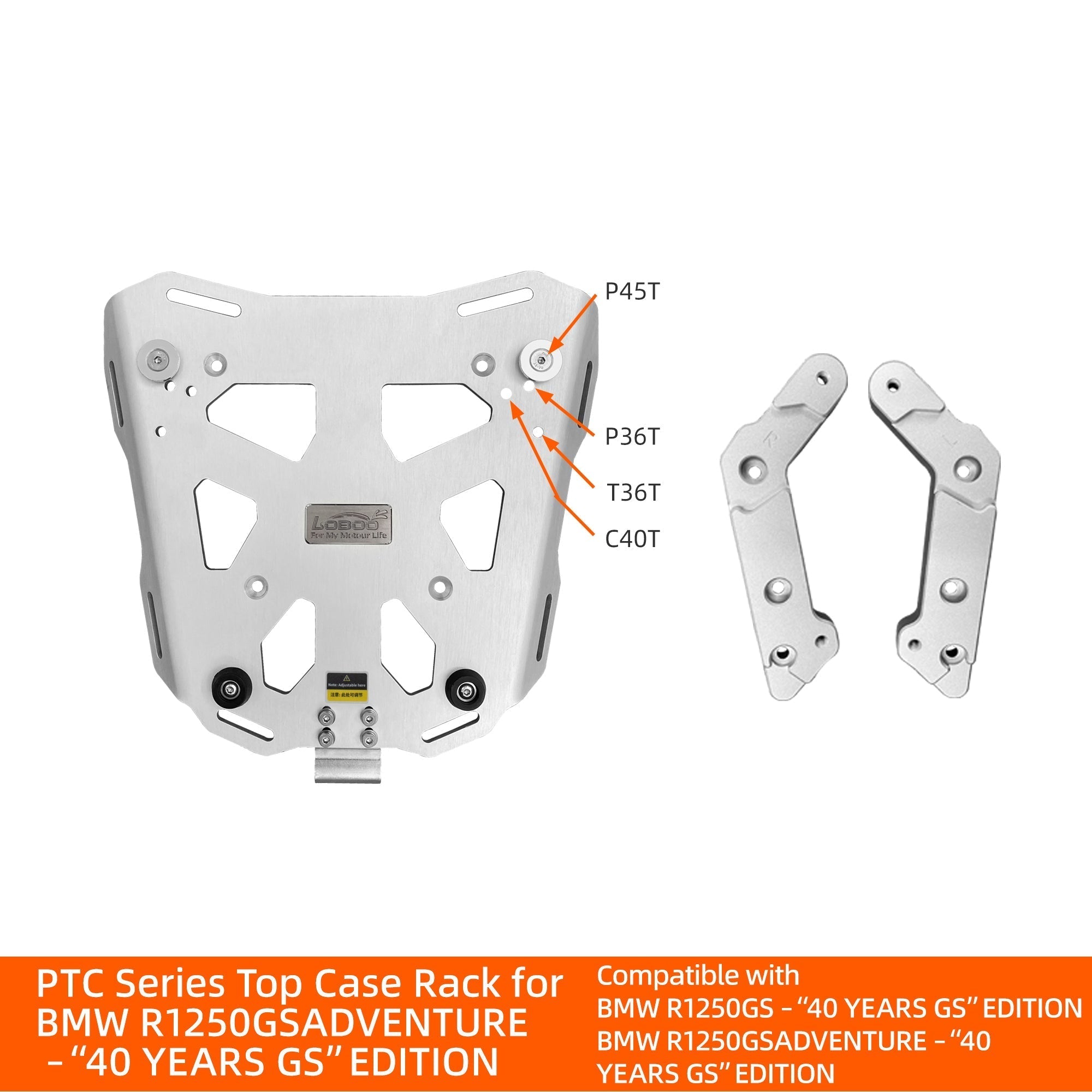 Portapacchi posteriore LOBOO serie PTC per BMW R1250GS Adventure Edizione 40 Anni GS