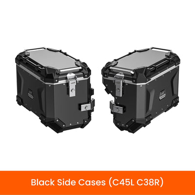 Valigie laterali asimmetriche LOBOO CONQUEROR C45L da 45 L e C38R da 38 L in alluminio nero