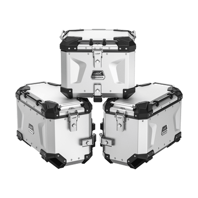 Set tre valigie LOBOO CONQUEROR in alluminio argento per BMW R 1300 GS Adventure: due laterali da 45 L e bauletto da 40 L