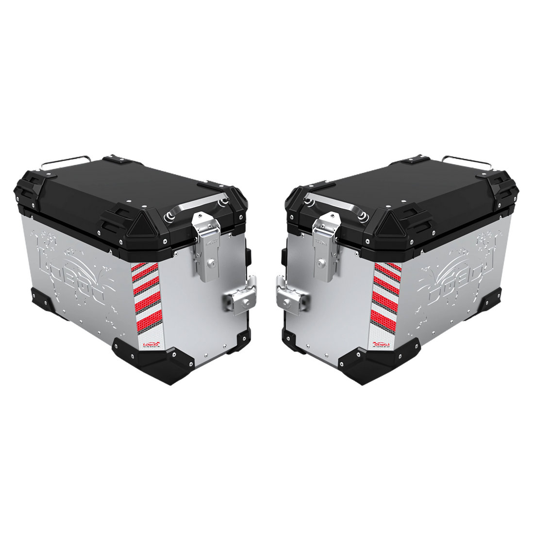 Coppia di valigie laterali LOBOO PIKE TRACKER argento da 45+45 litri, 90 litri complessivi