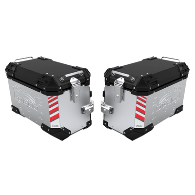 Coppia di valigie laterali LOBOO PIKE TRACKER argento da 45+45 litri, 90 litri complessivi