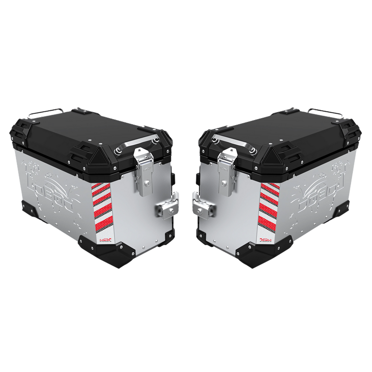 Coppia di valigie laterali LOBOO PIKE TRACKER argento da 45+45 litri, 90 litri complessivi