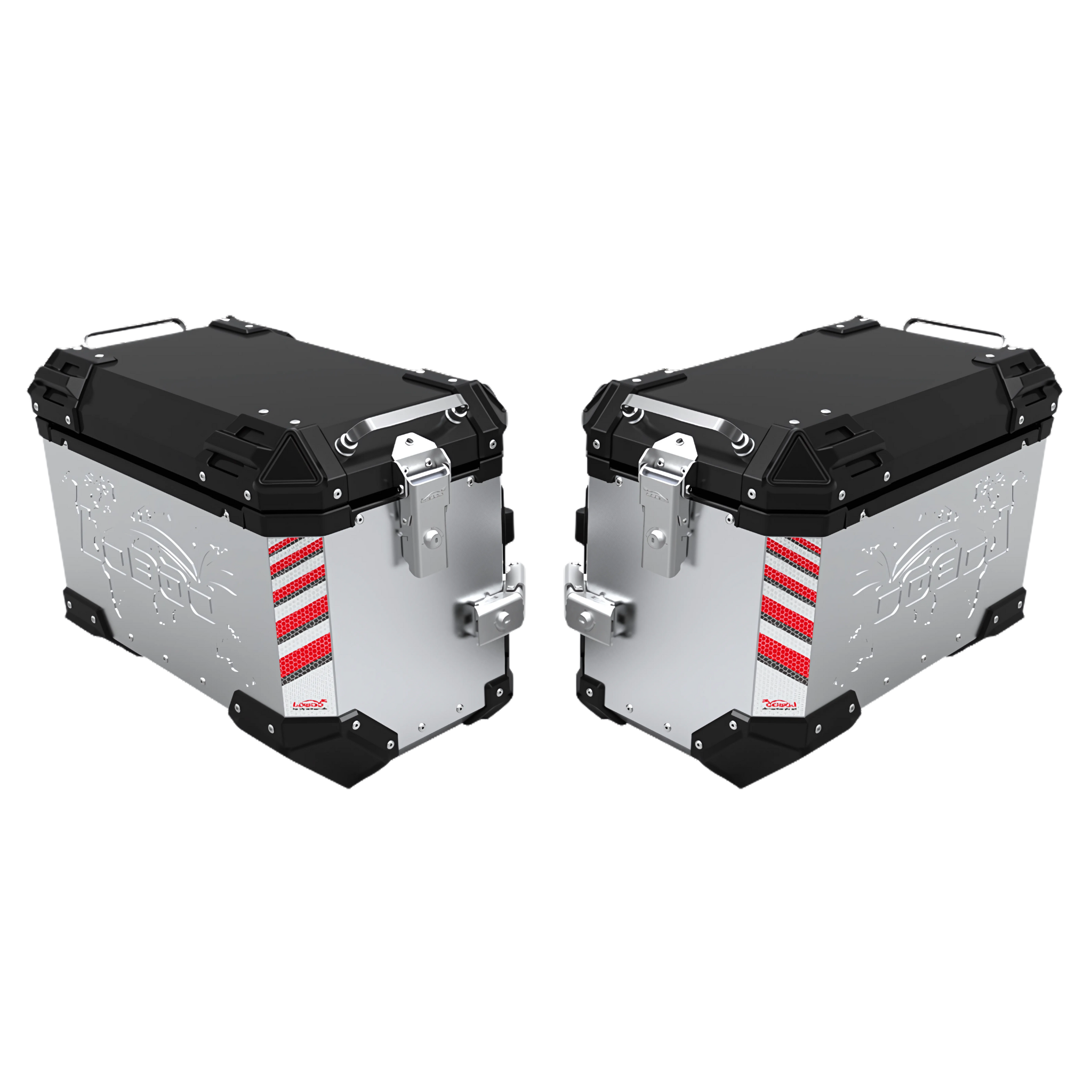 Coppia di valigie laterali LOBOO PIKE TRACKER argento da 45+45 litri, 90 litri complessivi