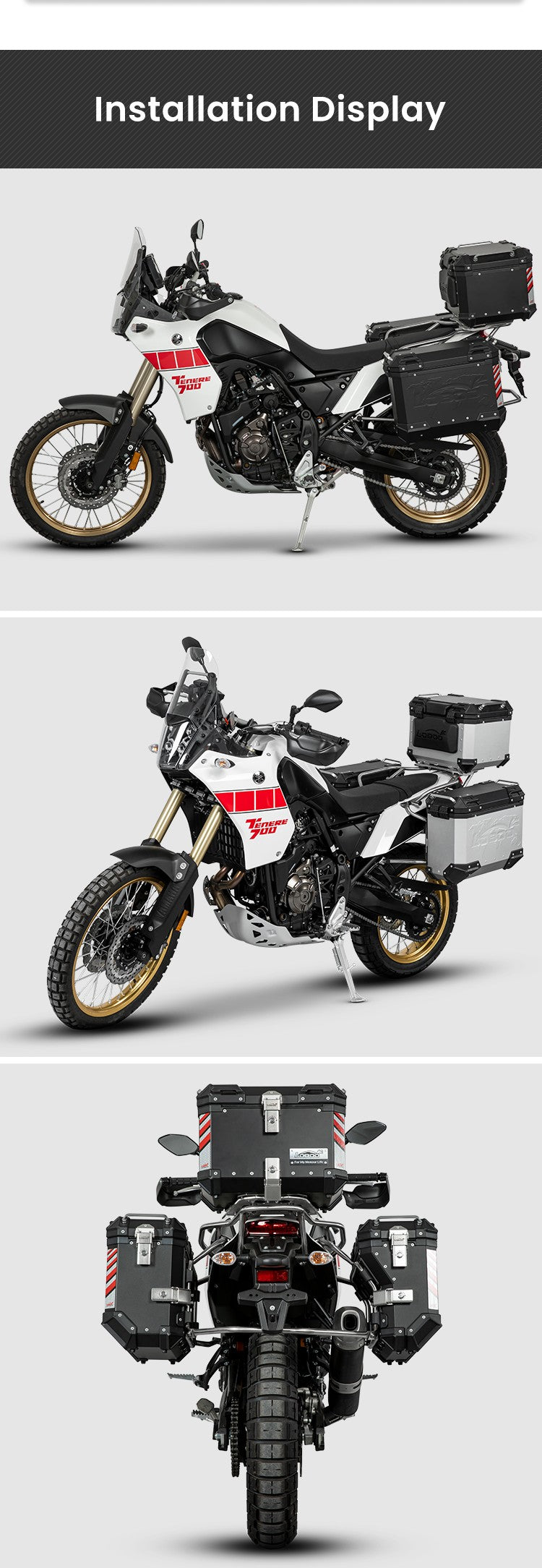 Die Ténéré 700 mit drei Koffern