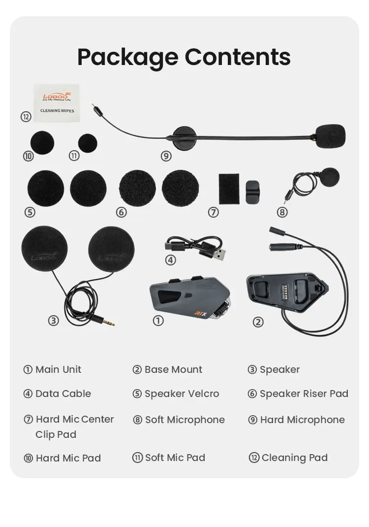 Freisprecheinrichtung für Motorradhelm LOBOO R1X – Bluetooth 5.3 - Endurrad.com