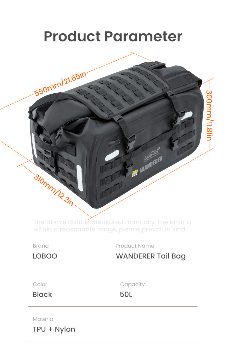 Außenmaße einer 50-Liter-Hecktasche für Motorräder