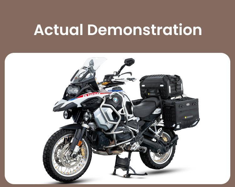 50-Liter-Hecktasche auf dem Heck einer BMW R 1250 GS Adventure mit Seitenkoffern